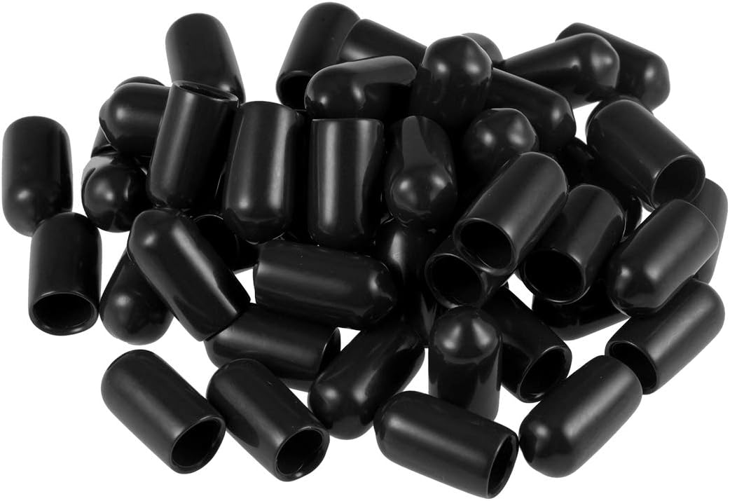 sourcing map 50pcs Rubber End Caps 6.5mm ID Vinyl Round Tube Bolt Cap Cover Screw Thread Protectors Black