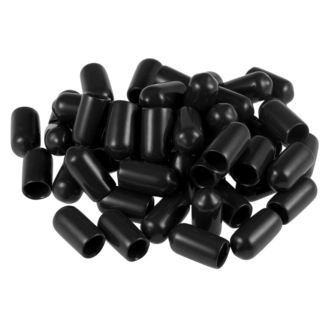 sourcing map 50pcs Rubber End Caps 6.5mm ID Vinyl Round Tube Bolt Cap Cover Screw Thread Protectors Black