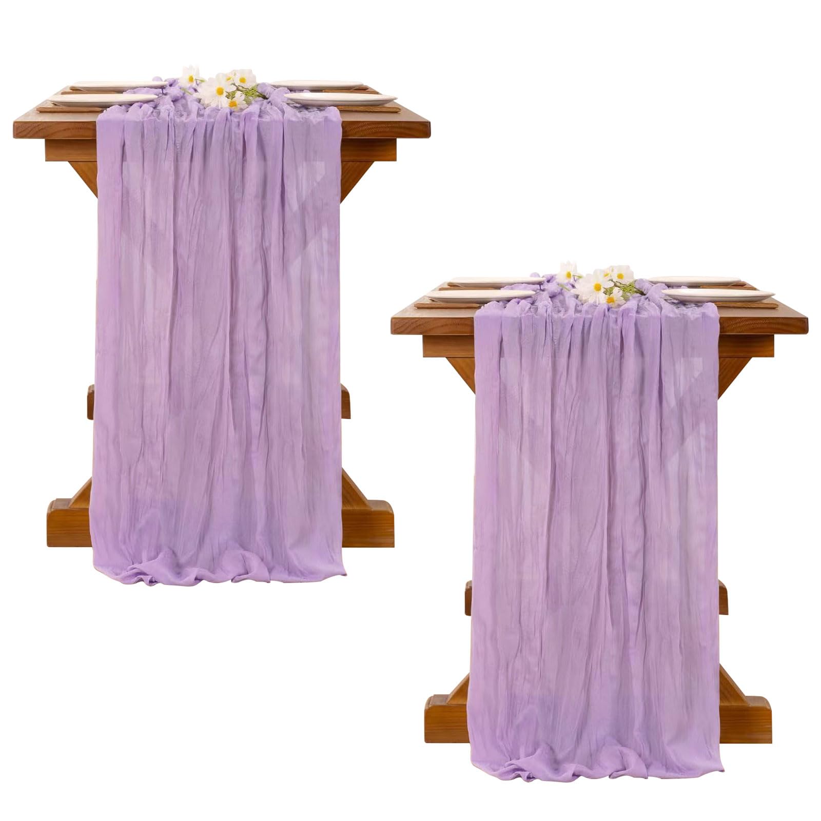 Purple Table Runner 90x180cm (2 Pack) RARITYLL- Elegant Wrinkle Texture Tablecloth for Wedding, Birthday Party, Dining Table Decor & Centerpiece Displays