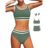 Magwei Girls Swimsuits 3 Piece Bathing Suit Bikini Set with Sporty Shorts and Sunglasses Beach Swimwear for Girl 8-15 Years