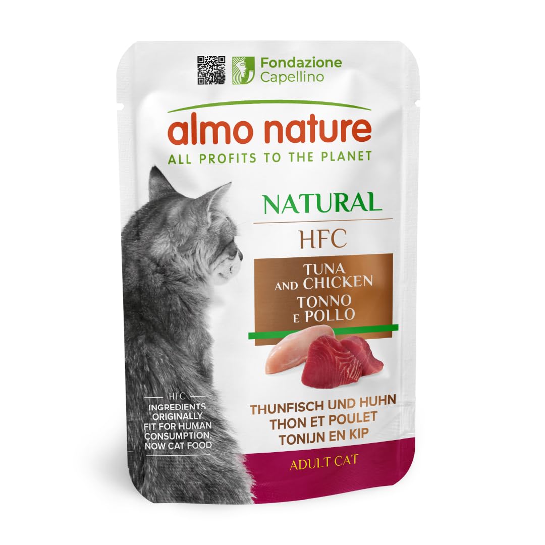 Almo Nature HFC Natural - Wet Cat Food for Adult Cats - Tuna and Chicken - Human-Grade, Gluten-Free - 55g (Pack of 24)