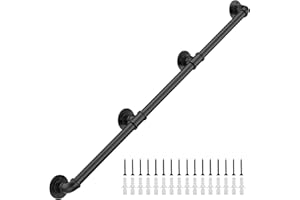 Groking 10FT Industrial Stair Railing Wall Mount Staircase Handrail φ1.3 Pipe Hand Rail for Steps Grab Bar Foot Rail Vintage Pipe Railing Black Deck Handrail for Outdoor Indoor Stairs Porch