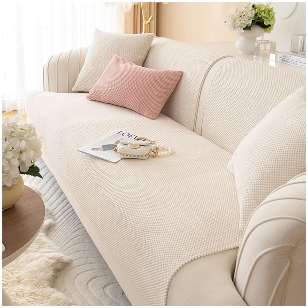 Axroad Mall Sofa Slipcover Corner 1/2/3/4 Seater Cover, Universal Non Slip L Shape Couch Cover Corn Fleece Fabric Furniture Protector Sofa Cover for Living Room (Beige, 90 * 120cm)