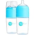 PopYum 9 oz Blue Anti-Colic Formula Making/Mixing/Dispenser Baby Bottles, 2-Pack with #2 Medium Flow Nipples, 260 ml, BPA-Free, Natural Latch