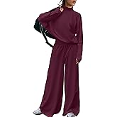 LAMISSCHE 2 Piece Lounge Set Women Matching Sweat Sets Long Sleeve Top Wide Leg Pants Sweatsuits with Pockets
