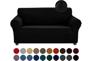 Joccun Stretch Loveseat Couch Cover Slipcover, 1-Piece Sofa Cover for 2 Cushion Couch Spandex Jacquard Washable Furniture Protector Cover for Living Room,Kids,Pets（Loveseat,Black）