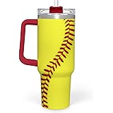 Softball Tumbler with Handle 40oz, Insulated Stainless Steel Cup with Lid & Straw, Sports Lover Gift for Men, Coach, Player, Christmas, Birthday