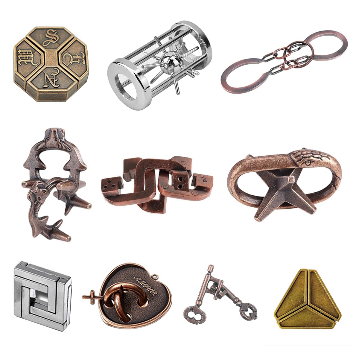 Hsthe Sea 10-teiliges Denksport-Metallpuzzle, Denksportaufgaben, IQ-Challenge-Puzzlespiele, IQ-Test-Puzzle-Geschenkset für Erwachsene, Teenager, Männer und Frauen, Geburtstagsgeschenk