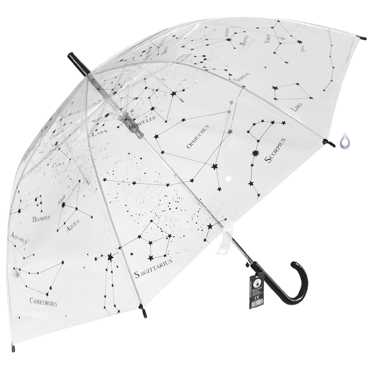 Espectacular paraguas transparente que muestra las constelaciones.