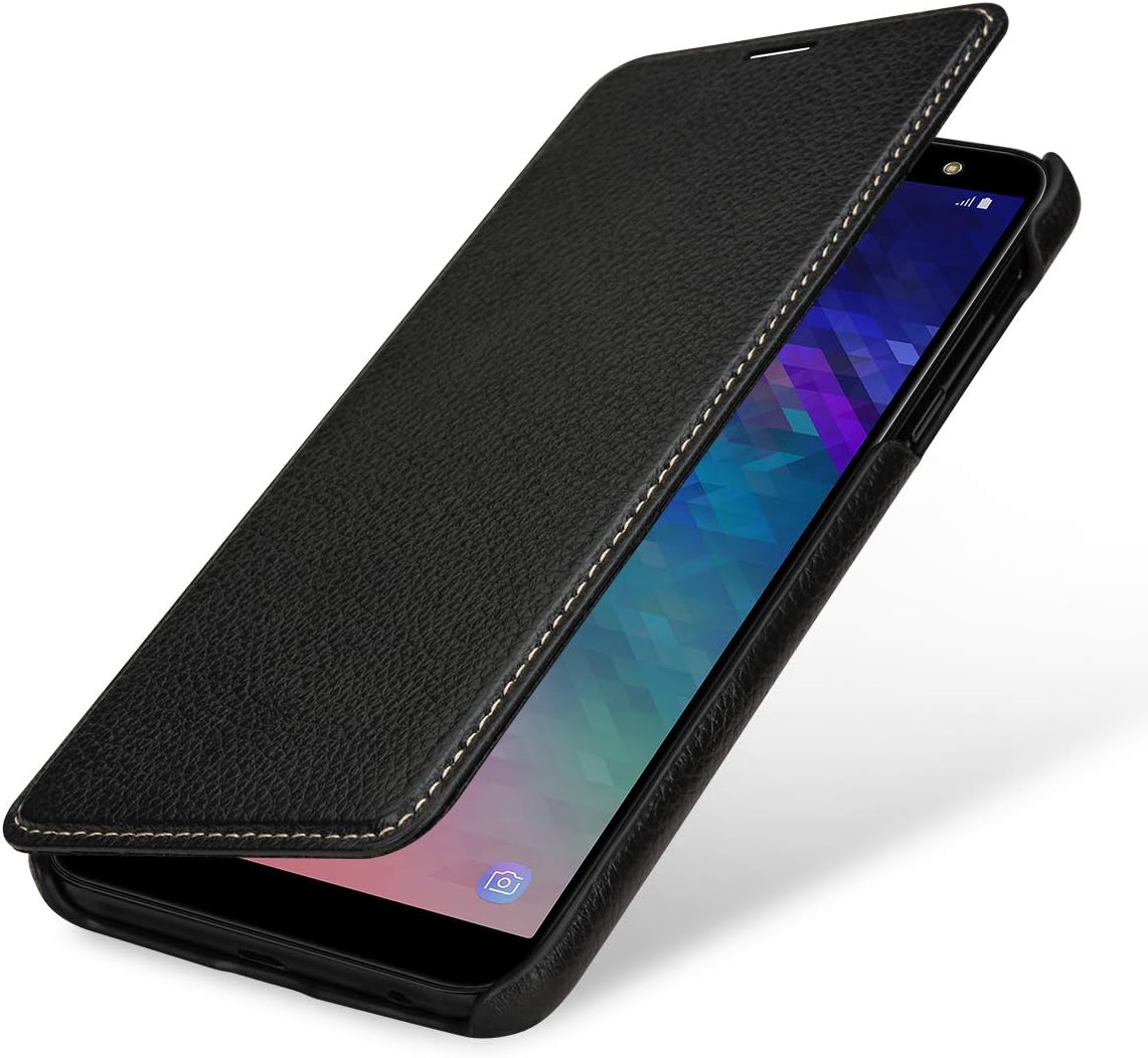 StilGut Book Type Flip Case for Galaxy A6 Plus/A6+ 2018, Genuine Leather Samsung Galaxy A6 Plus Case, Black