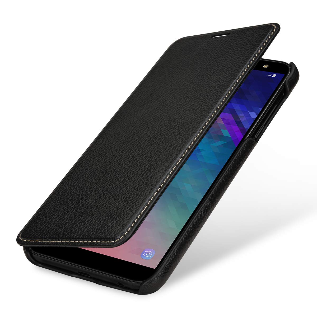 StilGut Book Type Flip Case for Galaxy A6 Plus/A6+ 2018, Genuine Leather Samsung Galaxy A6 Plus Case, Black