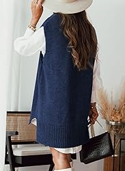 EVALESS Womens V Neck Sweater Vest Sleeveless Blue