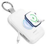 RORRY Portable Charger, 5000mAh Portable Charger Power Bank with Built-in Cables, Travel Keychain Battery Pack for Apple Watch Ultra/11/10/9/8/7/6/SE, iPhone Air/17/16/15/14/13/12, White