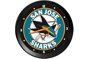 The Fan-Brand NHL San Jose Sharks: Ribbed Frame Wall Clock - Sports Team Bar Sign Décor - Home Man Cave, Party Decoration - Made On Demand