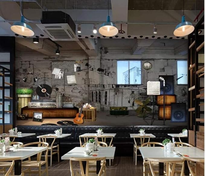 La pared del fondo de la cafetería de la barra del tema de la música de