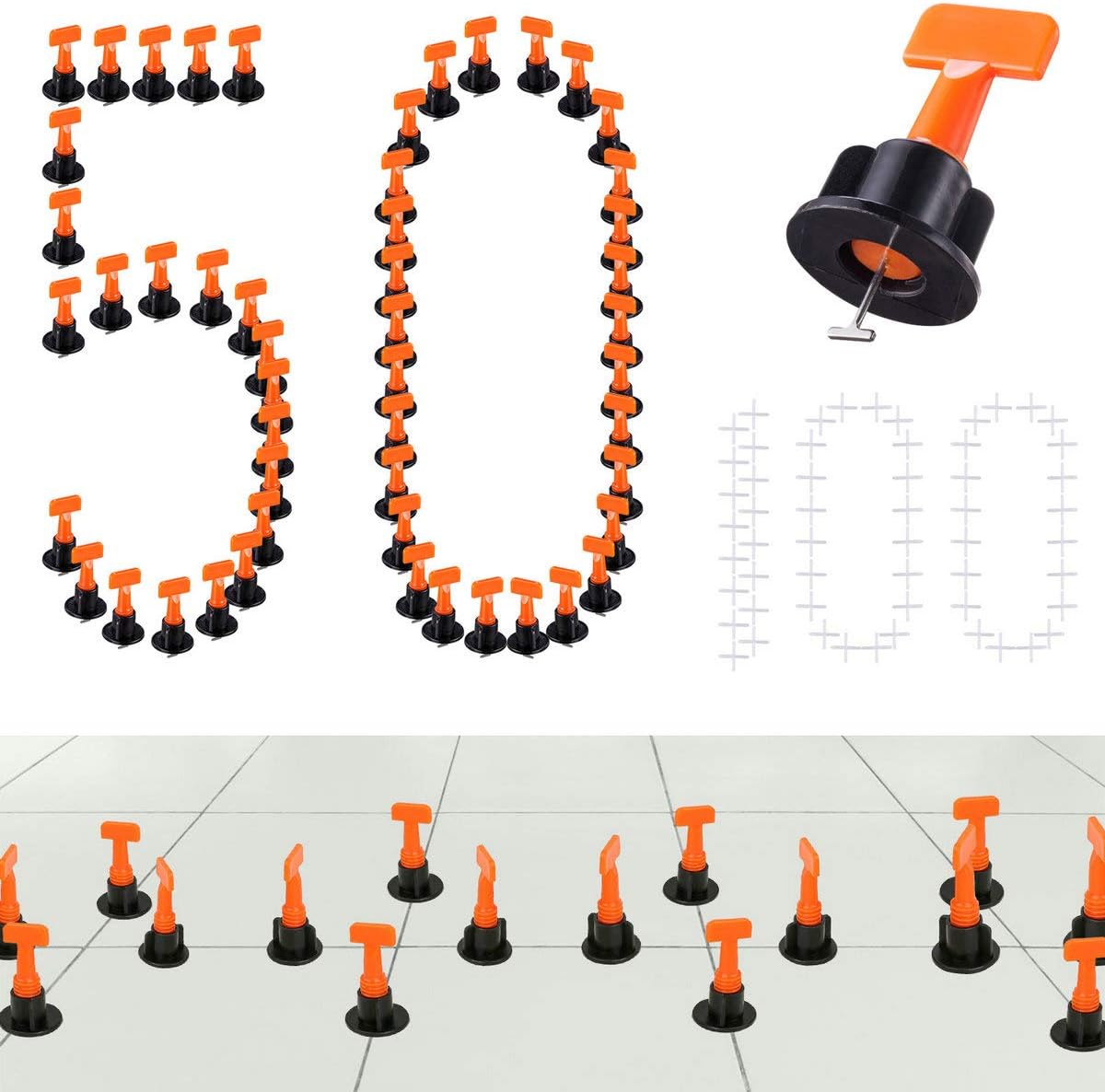 Tiles Leveling System Kits 50 PCS 2mm Tile Spacer 100 PCS, DIY Tiles Leveler Spacers with Wrench, Reusable Flooring Level Tile levellers, Wall & Floor Construction Tools By Tanek
