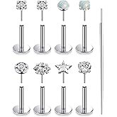 Lsnevsie 20G 18G 16G Threadless Push in Nose Rings Studs Flat Back Studs Earrings Surgical Stainless Steel Opal Nose Rings Stud Tragus Helix Conch Cartilage Earrings Piercing Jewelry For Women Men