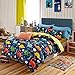 Eikei Home Dinosaurs Bedding Children Boys or Girls Fun Dinos Twin Full Toddler Colorful Duvet Cover and Sheet Set Bright Multicolored Green Blue Orange Yellow (Full)