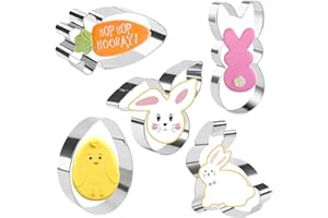 Crethinkaty Easter Cookie Cutter Set - 5 Pieces Stainless Steel Cutters for Baking - Egg, Carrot, Rabbit, Bunny Face,and Bunn