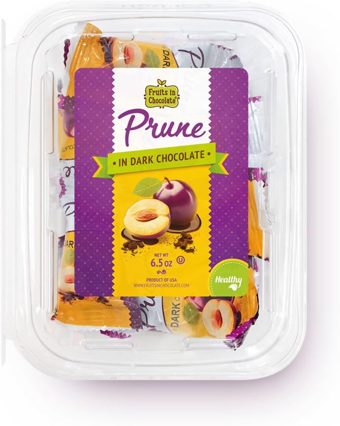 Dark Chocolate Covered Prunes, 6.5 Oz Container