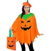 CONGRU Pumpkin Costume for Women Adult,Pumpkin Poncho Halloween Costume Set | One Size Fits Most,Pumpkin Poncho with Wool Beret,Candy Bag for Halloween Party,Family halloween Costumes,Easy Costume