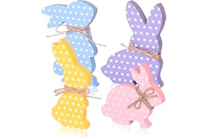 LULUPIA 4Pcs Easter Bunny Decorations, Wooden Rabbit Shaped Tabletop Centerpieces Table Signs with Rope Farmhouse Spring Easter Decor for the Home Office Dining Room