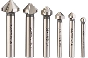 CHILOSKIT Countersink Drill Bit Set for Steel, 3 Flute 90 Degree HSS Chamfering Tool Bit for Metal Wood Woodworking Metal Working Tool Bit Set, Pack of 6pcs 1/4 1/2