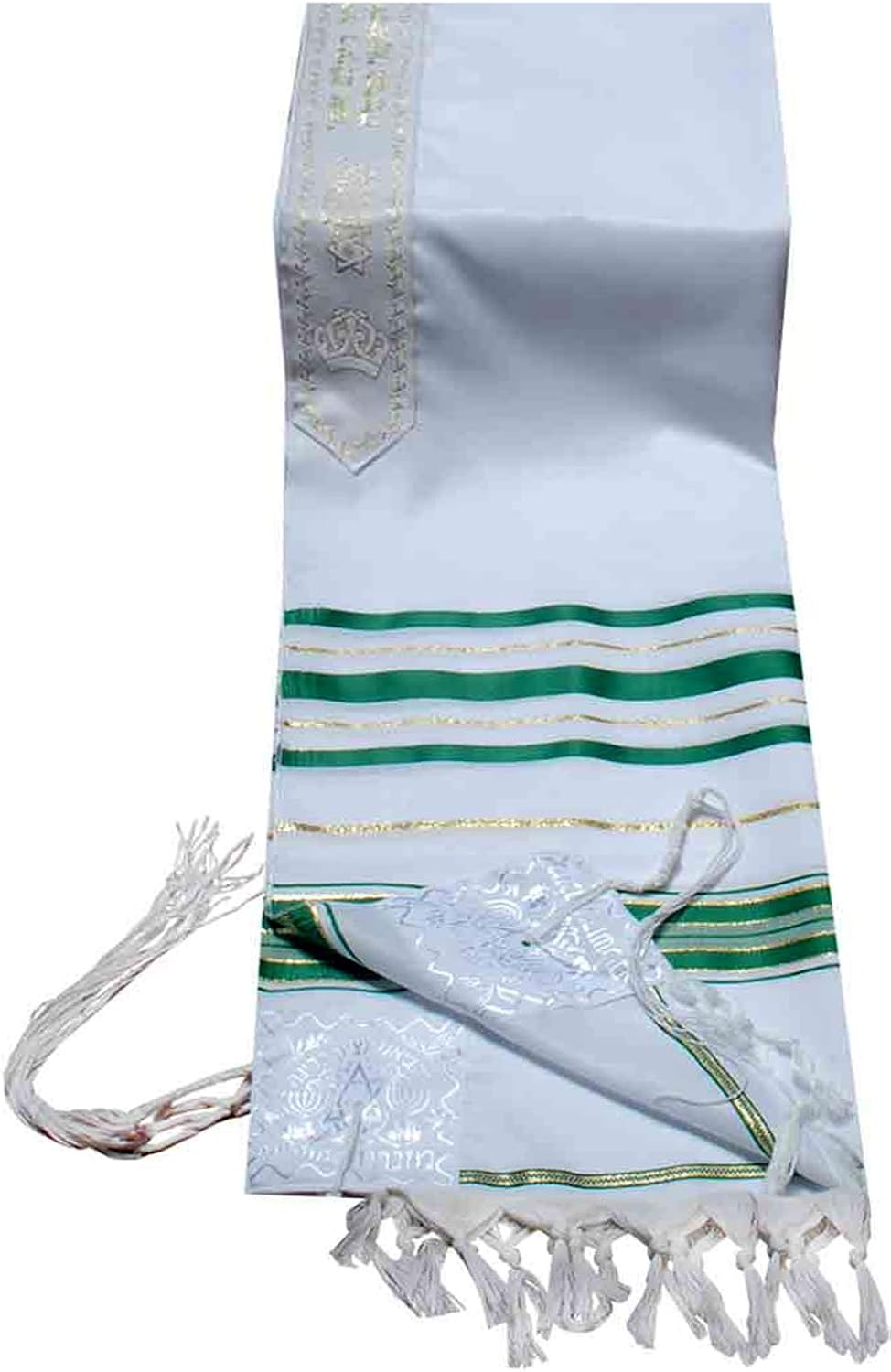 Acrylic Tallit (imitation Wool) Prayer Shawl GREEN & GOLD Stripes