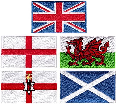 XUNHUI England Scotland Wales Northern Ireland Flag Patches Embroidered Applique England UK Great Britain Iron On Sew On Patch Accessories for Clothing Bags 5 Pieces