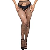 DTWAWA Sparkly Fishnet Tights for Womens Rhinestone High Waist Pantyhose