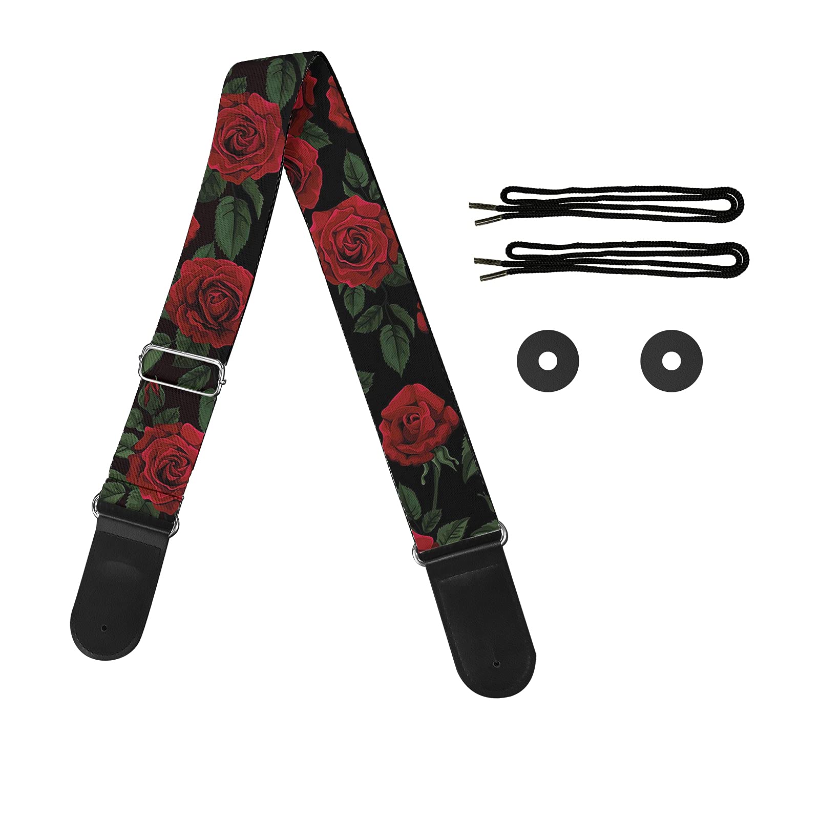 Jeiento Red Rose Pattern Guitar Straps Acoustic for Women Girls Practical Guitar Strap Pad Suitable for Electric Bass and Guitar