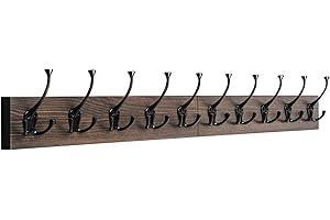 IBosins Wall Mounted Coat Rack with 10 Decorative Hooks, 34'' Long, Old Wood Color Coat Hanger, Rustic Coat Hooks Rail for Entryway Living Room Coat Scarf Bag Towel Hat