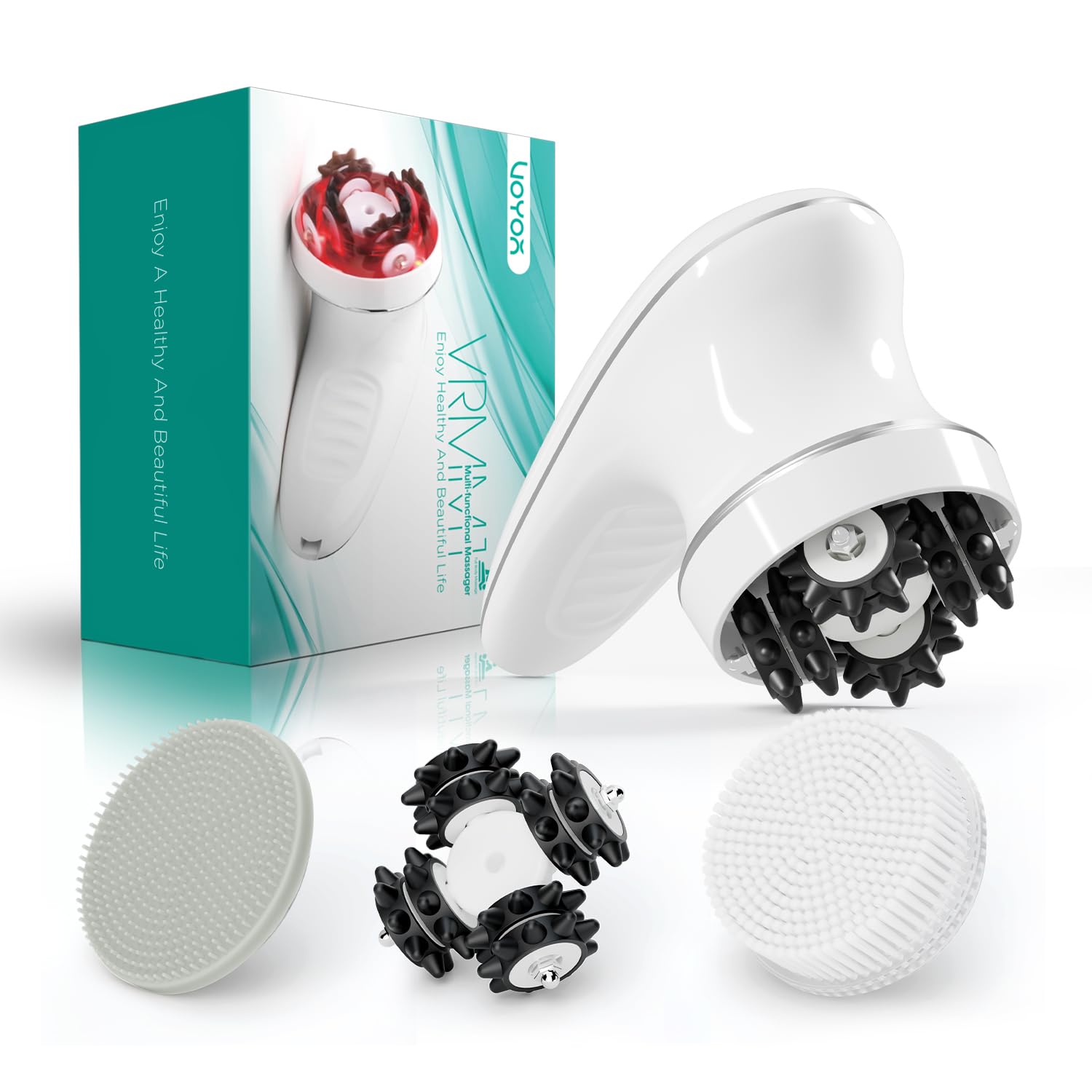 VOYOR Handheld Massager Cordless Deep Tissue Cellulite Massager for Face, Hand, Arm, Neck, Foot and Body, Silicone Face Brush, 3 Multi-Functional Heads, IPX7 Waterproof & Rechargable VRMM1