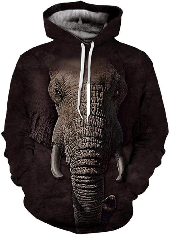 SLVVL Impresión Elefante Unisex Sudadera Capucha Manga Larga Sudadera