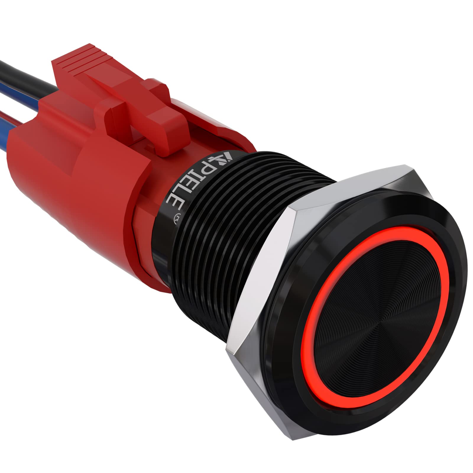 Photo 1 of APIELE 10 Amp 19mm Latching Push Button Switch 110V-220V SPST LED Waterproof Round Self-Locking 1NO (Black Aluminum, Red)