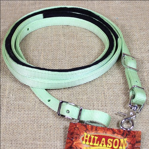 HILASON 5/8in x 8ft MINT NYLON HORSE SPILT CONTEST REIN TACK NICKEL PLATED HARDWARE
