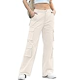 Lepunuo Womens Cargo Pants High Waisted Casual Pants Baggy Stretchy Wide Leg Y2k Streetwear with 8 Pockets