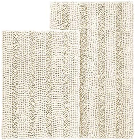 HOMEIDEAS Ivory/Cream Bathroom Rugs 2 Pieces Set, 20"x32" Plus 17"x24 ...