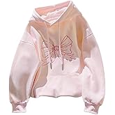 Verdusa Women's Coquette Lace Bow Hoodie Sweatshirts Drawstring Fall Pullover Tops with Pockets