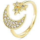 Nawflue Cubic Zirconia Rings for Women Non Tarnish, 18K Gold Plated Dainty Stackable CZ Cross Moon Star Clover Leaf Open Ring, Eternity Wedding Band Rings Jewelry, Christmas Gifts