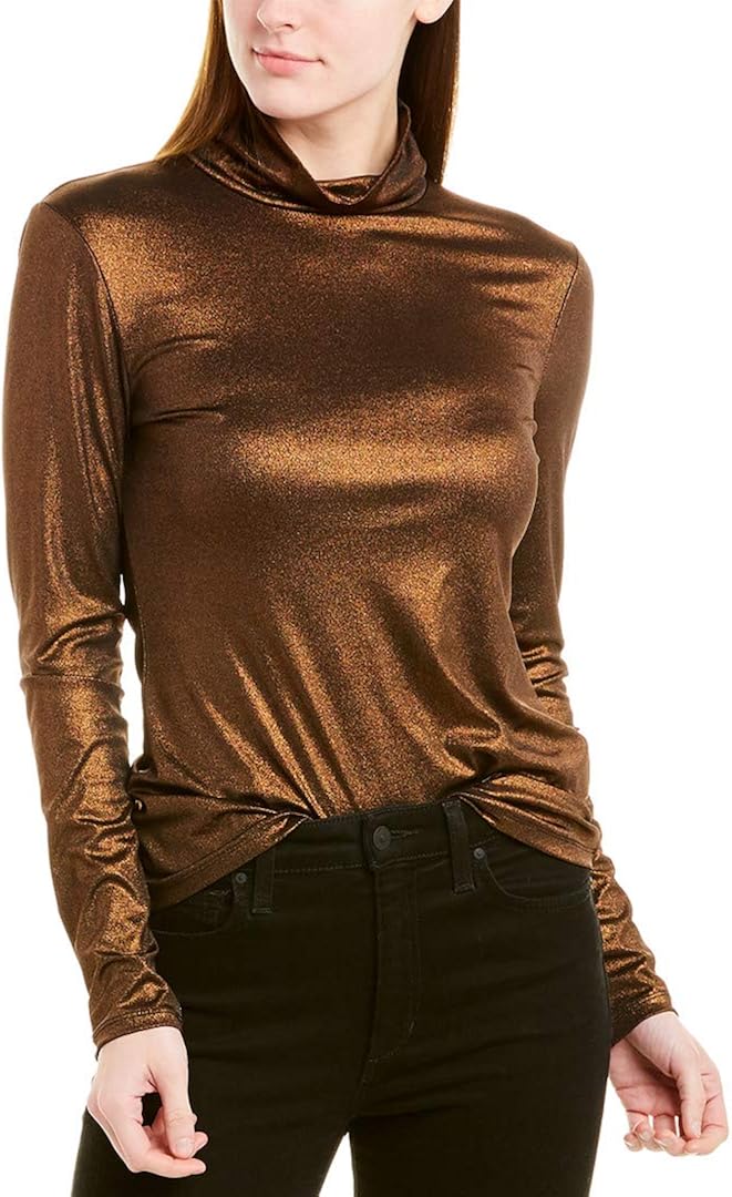 BCBGMAXAZRIA Women's Metallic Turtleneck Top Blouse, Bronze Combo, Medium Amazon.co.uk Clothing