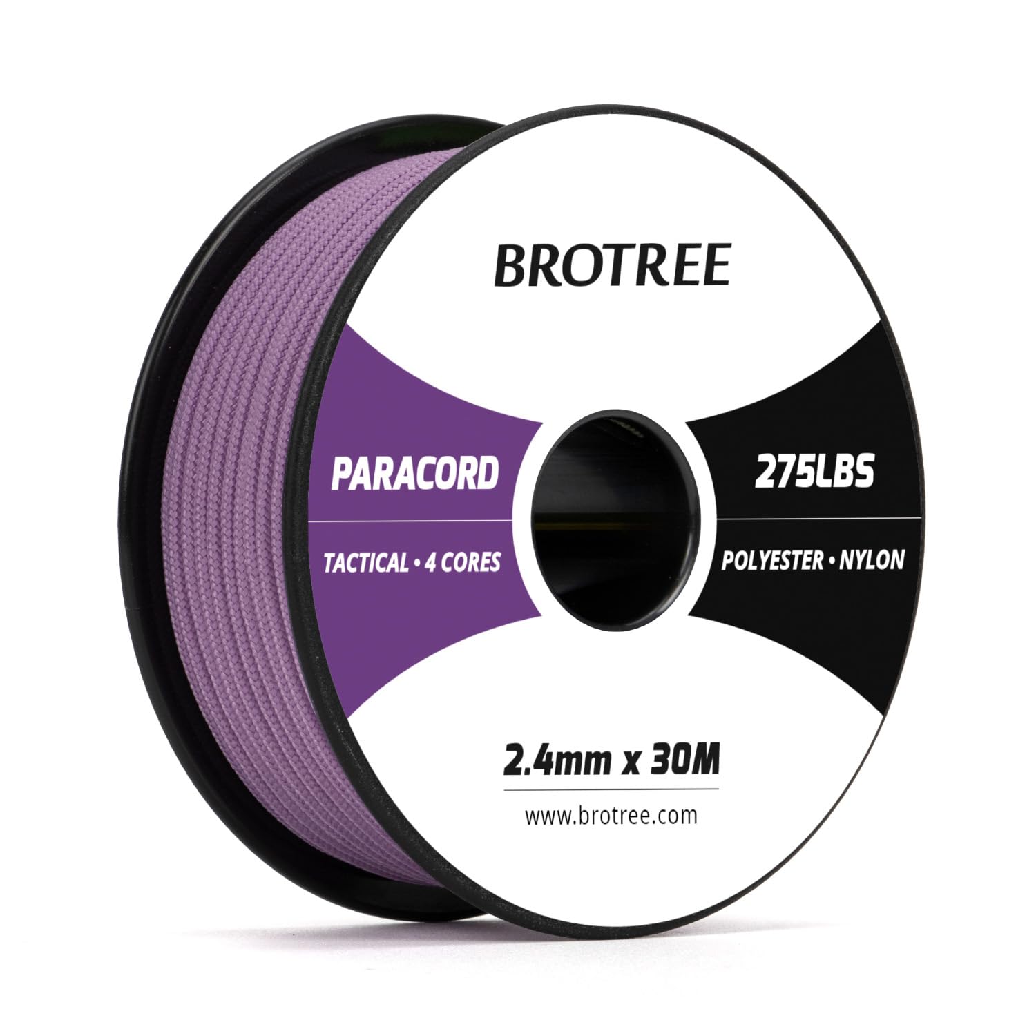 Brotree 275 Paracord 2.4mm Tactical Cord 30M Nylon Rope 4 Strands Parachute Cord for Outdoor, Craft, DIY - 125kg Breaking Load (Lilac)