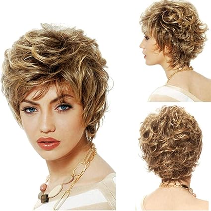 Wig Women S Short Curly Hair Natural Water Waves Gradient Gold