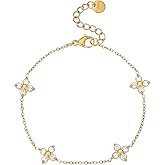 18K Gold Plated Bracelet For Women, Dainty Cross, Clover, Flower Bracelet, Adjustable Cubic Zirconia Link Chain Bracelets, Stainless Steel Gift Jewelry