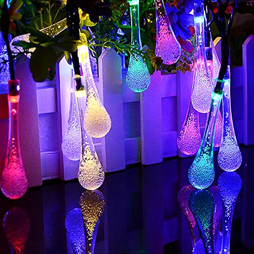 Solar Outdoor String Lights,TWOPAGES 20ft 30 LED Water Drop Solar String Fairy Waterproof Lights Christmas Lights Solar Powered String lights for Garden, Patio, Yard, Home, Christmas etc (multi color)