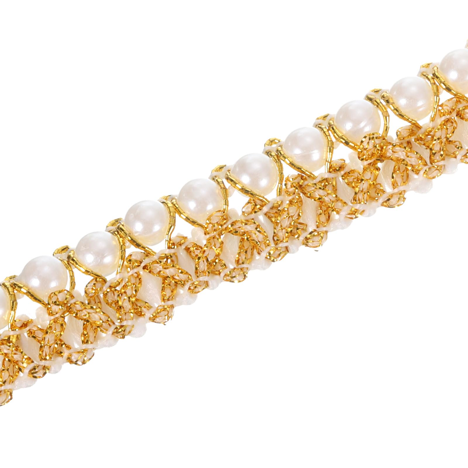PATIKIL 10 Yard Faux Pearls Lace Ribbon, 0.59" Wide Pearl Bead Lace Trims Faux Pearl Embroidered Pearl Fringe Applique with Golden Fringe Trims for Wedding Sewing Craft DIY, White