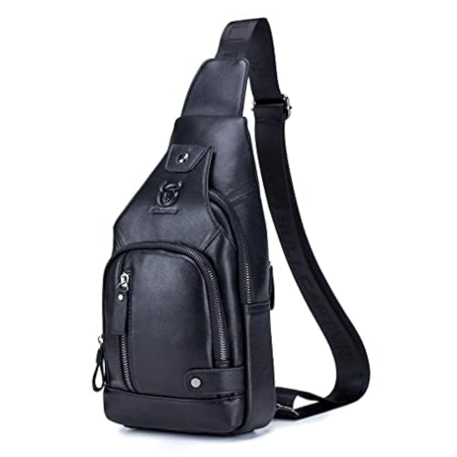 Hebetag Leather Sling Bag Hiking Daypack for Men Women Outdoor Travel Camping Fishing Crossbody Shoulder Chest Pack Backpack Black — image 1