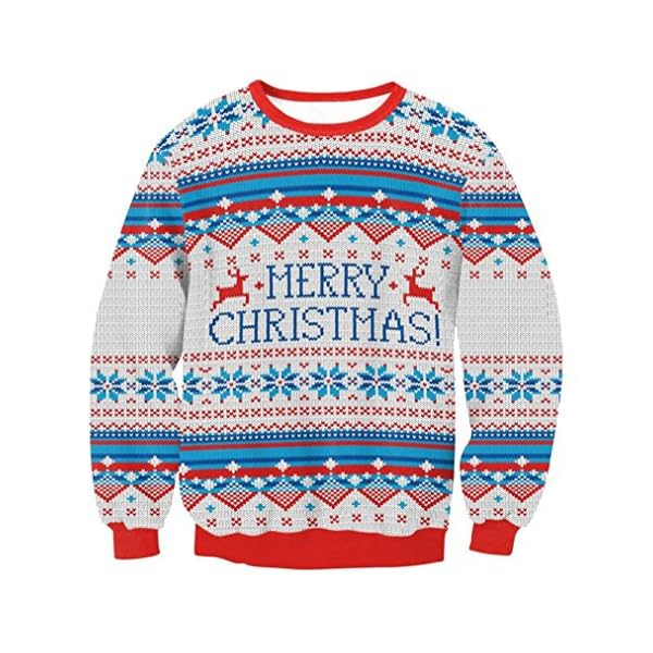Han Shi Christmas Sweater, Women Men Xmas Print Santa Novelly Sweatshirt Blouse Tops