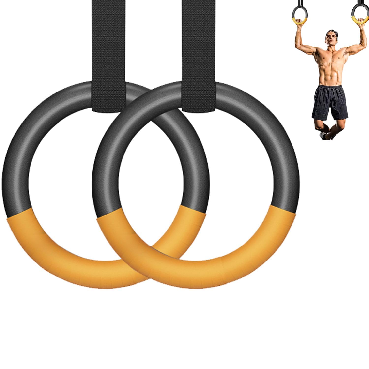 Photo 1 of FREHOMEE Gymnastics Rings 1600lbs with Adjustable Buckle Long Strap,with Scale Non-Slip Gym Rings for Home Gym Full Body Workout(Adult-4m/13.2ft)