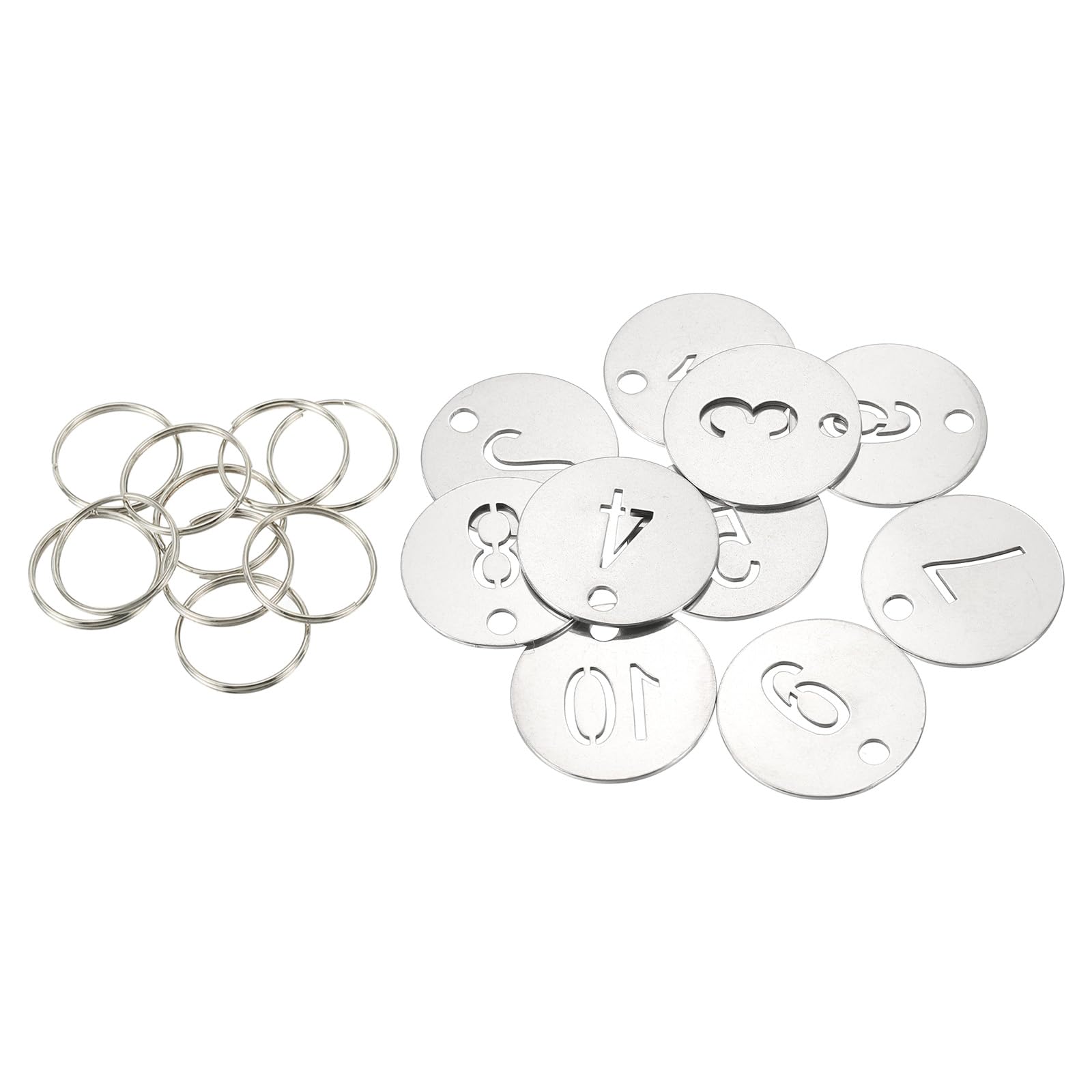 PATIKIL Number Key Tag, 30mm Stainless Steel 1-10 Number ID Tags Keychain Hollowed Numbered Key Tags with Rings Identifiers Keys Label for Dormitory Keys House Lockers
